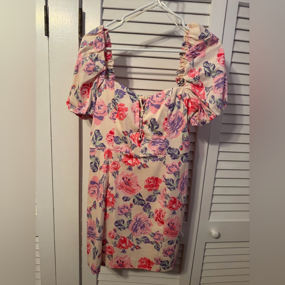 Zara Cream Dress with Pink & Purple Floral Print